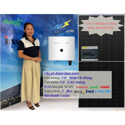 Hệ thống điện mặt trời hòa lưới bám tải 5-8kWp 1 phase (hóa đơn điện 2 - 4 triệu/tháng)