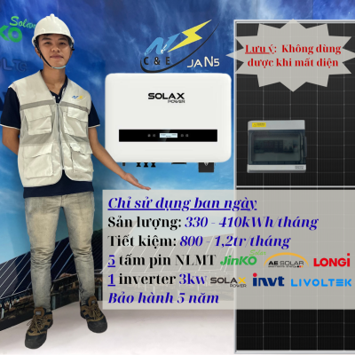 Hệ thống điện mặt trời hòa lưới bám tải 3kWp 1 phase (hóa đơn điện 1 - 2 triệu/tháng)