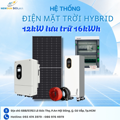 Giá Lắp Điện Mặt Trời Hybrid 12kW Lưu Trữ 16kWh Cho Hóa Đơn 5,5 - 6,5 triệu/tháng
