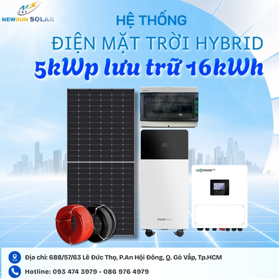 Điện mặt trời hybrid 5kW lưu trữ 16kwh 