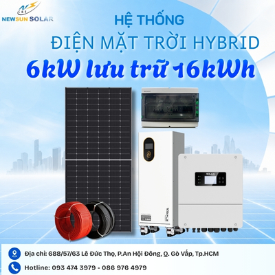 Giá lắp hệ điện mặt trời hybrid 6kW lưu trữ 16kWh