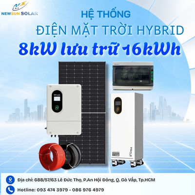 Giá lắp hệ điện mặt trời hybrid 8kW lưu trữ 16kWh - Tiết kiệm 3tr5 - 4tr/tháng