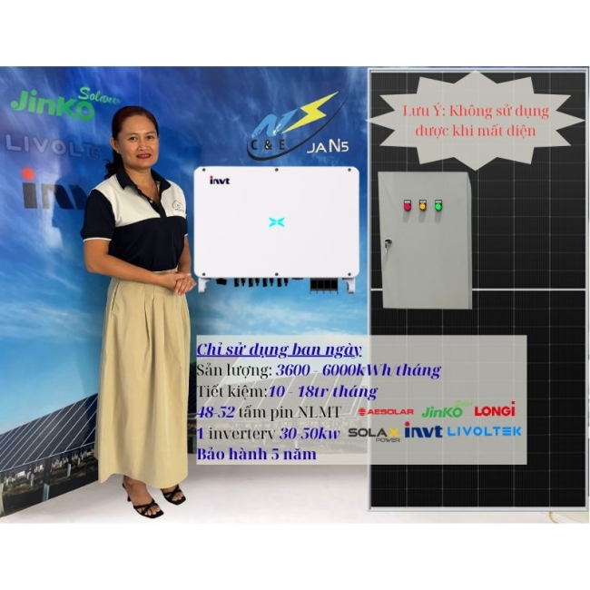 Hệ thống điện mặt trời hòa lưới bám tải 30-50kWp (hóa đơn điện 15 - 20 triệu/tháng 3 phase)
