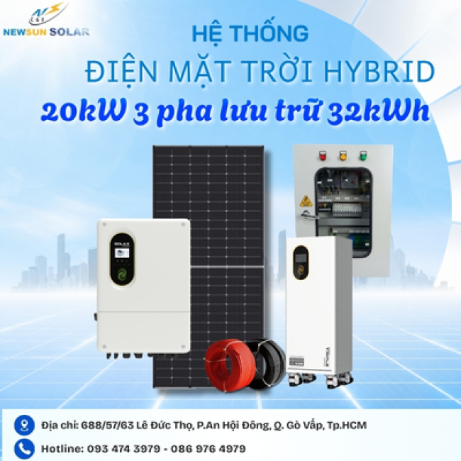 Giá Lắp Điện Mặt Trời Hybrid 20kW 3 Pha Lưu Trữ 32kWh 