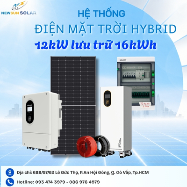 Giá Lắp Điện Mặt Trời Hybrid 12kW Lưu Trữ 16kWh Cho Hóa Đơn 5,5 - 6,5 triệu/tháng