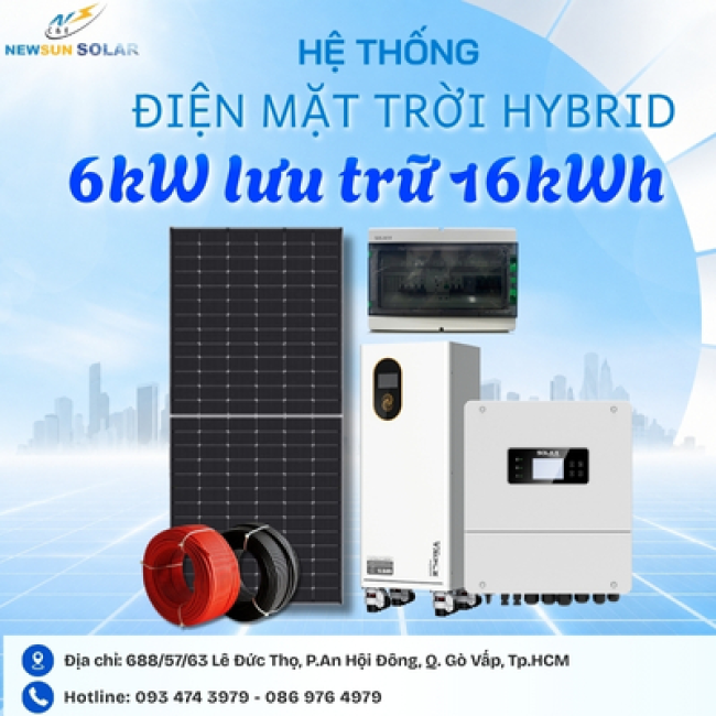 Giá lắp hệ điện mặt trời hybrid 6kW lưu trữ 16kWh