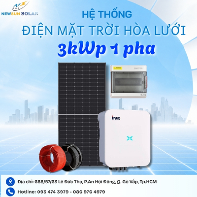 Giá lắp hệ điện mặt trời hòa lưới 3kWp 1 pha 