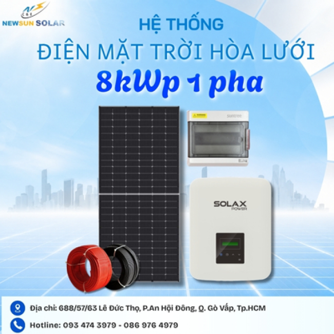Giá lắp điện mặt trời hòa lưới 8kWp 1 pha