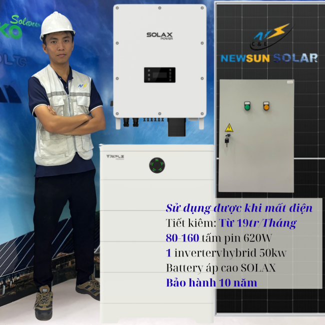 Hệ thống ĐMT Hybrid từ 50kWp - Lưu trữ áp cao (hóa đơn điện trên 20 triệu/tháng)
