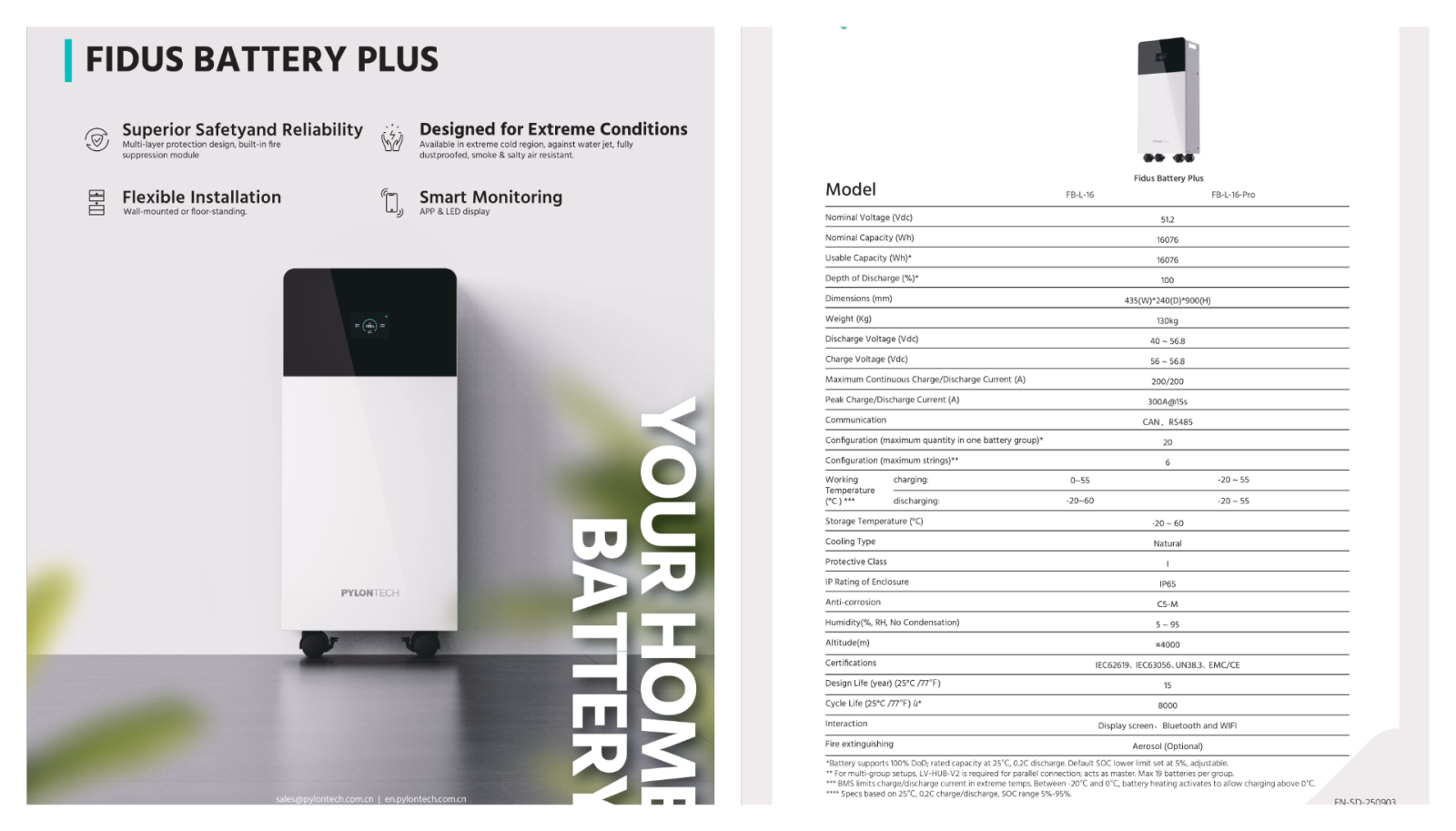 Thông số kỹ thuật của Pin Lưu Trữ Áp Thấp Pylontech 16kWh