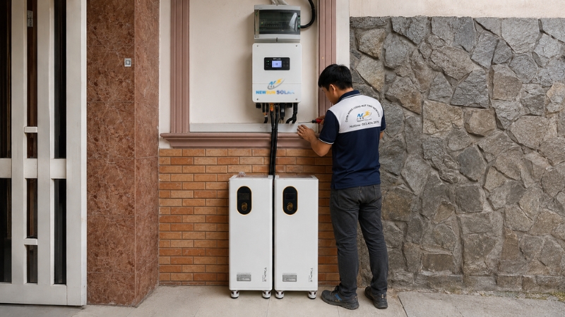 Newsun Solar đa dạng lựa chọn thiết bị cho hệ điện mặt trời hybrid 15kW 3 pha lưu trữ 32kWh