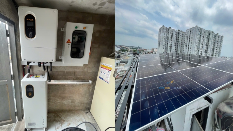 Cấu hình thiết bị hệ điện mặt trời hybrid 10kW 1 pha lưu trữ 16kWh