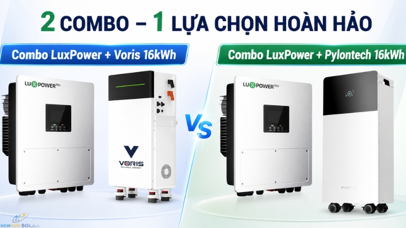 Combo điện mặt trời hybrid 5kW lưu trữ 16kWh