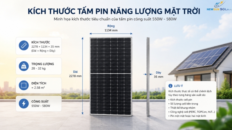 Kích thước tấm pin năng lượng mặt trời phụ thuộc vào yếu tố nào?