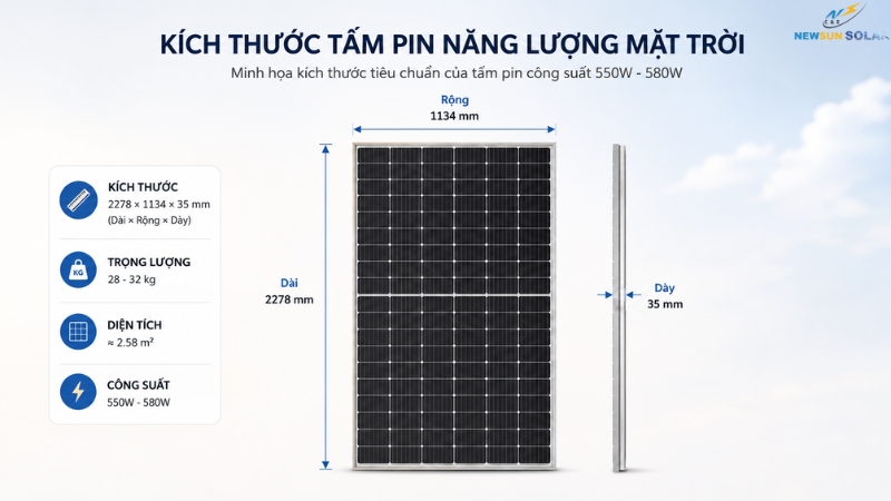 Kích thước tấm pin năng lượng mặt trời là gì?